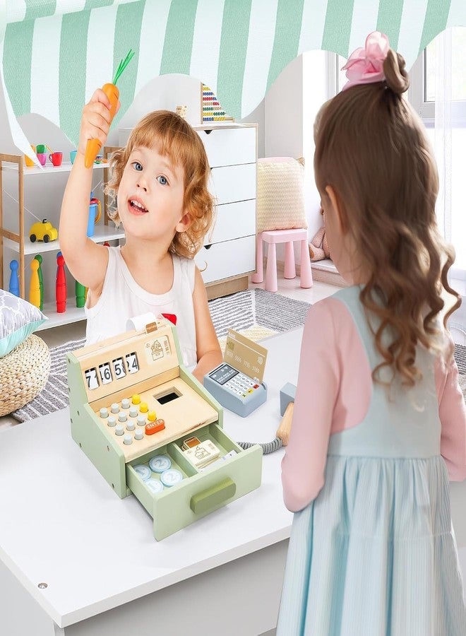 Wudly® Wooden Cash Register Pretend Play Toy | Kids Shopping Role Play Set with Scanner, Calculator, Cash, Coins & Credit Card | Montessori Educational Learning Toy Gift for Boys & Girls (3+ Years) - Image 3